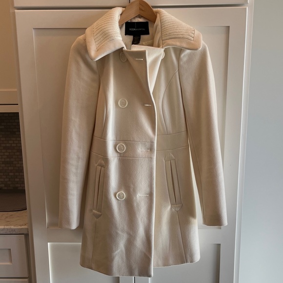 Moda International Womens Double breasted Ivory Wool Coat sz 2 - Picture 2 of 4